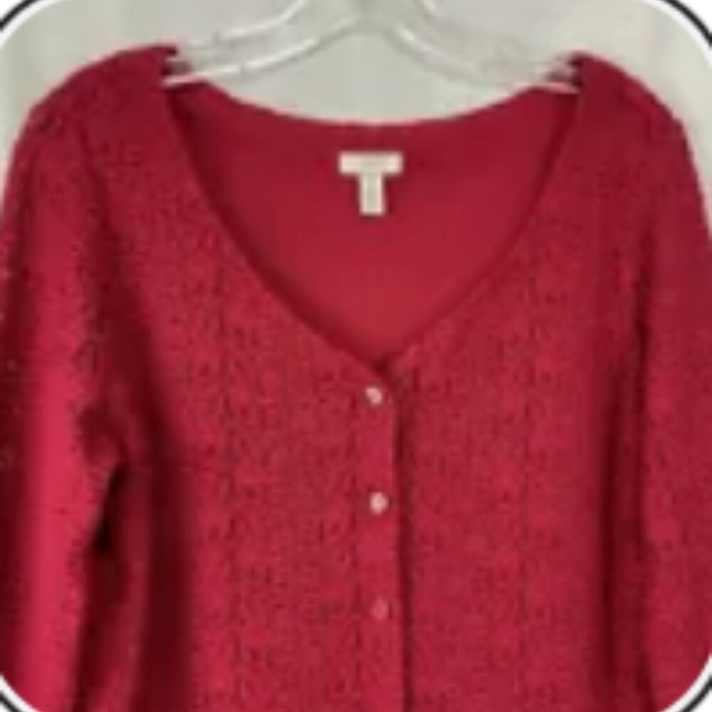 J. Jill NWT Knit Lace Open Weave Cardigan Top V-Neck Red Stretch Lined, Medium - Picture 3 of 12